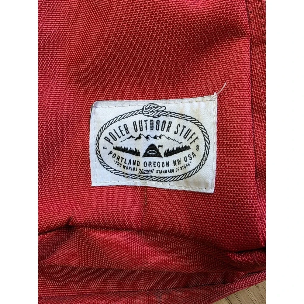 Poler‎ Outdoor Stuff Backpack Red Canvas Brown Leather Portland Oregon